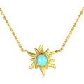 Sun Shape 925 Sterling Silver Vintage Opal Pendant Necklace